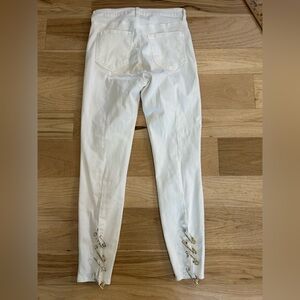L’ agence white jeans size 28- with gold tone safety pins up the back calves